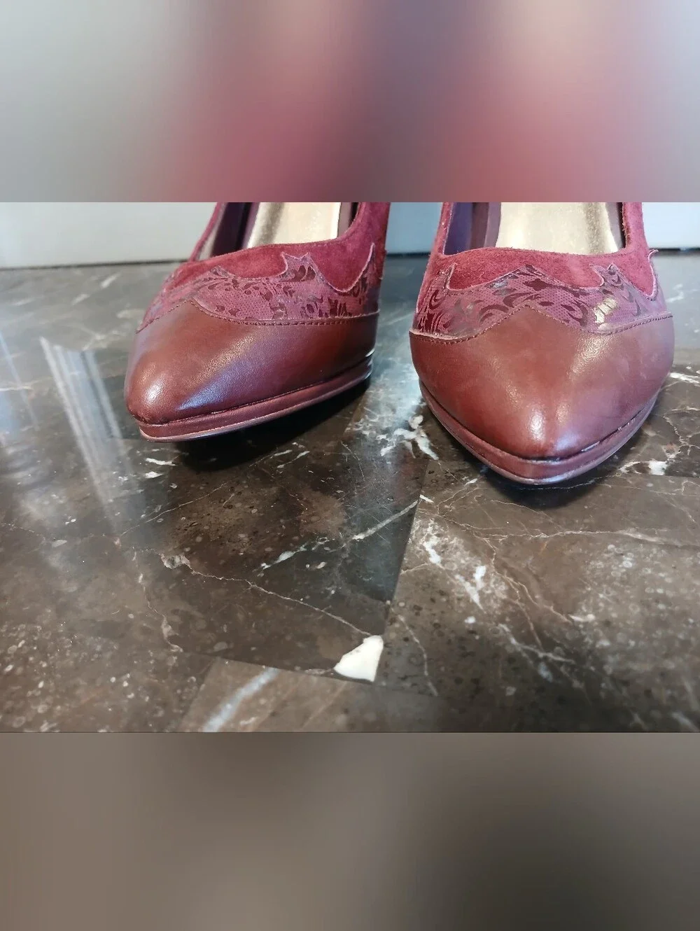 Reba Burgundy Suede & Leather Pointed Toe Pumps